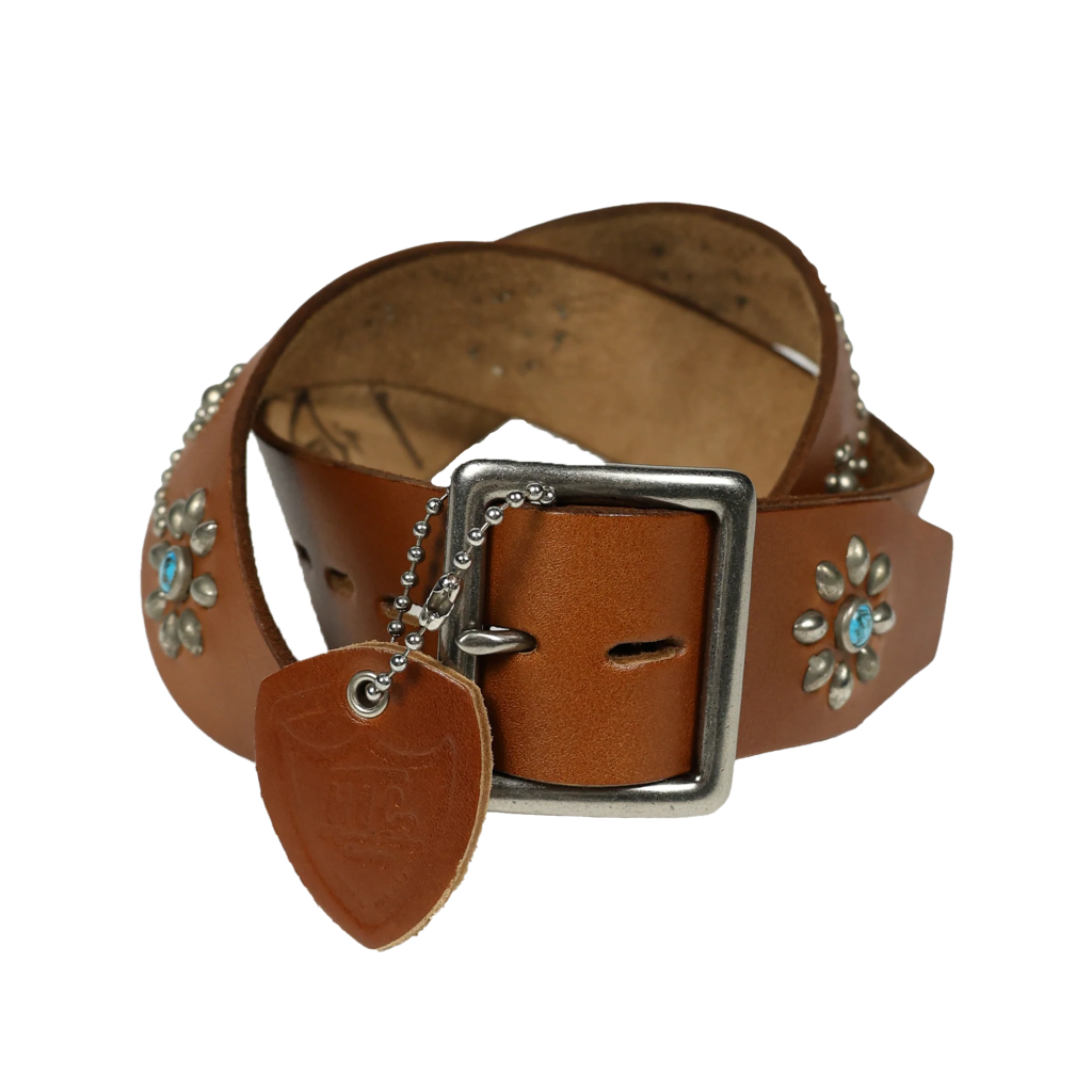 Turquoise Flower Studs Belt by Zip Steve 6214HTC | Brown