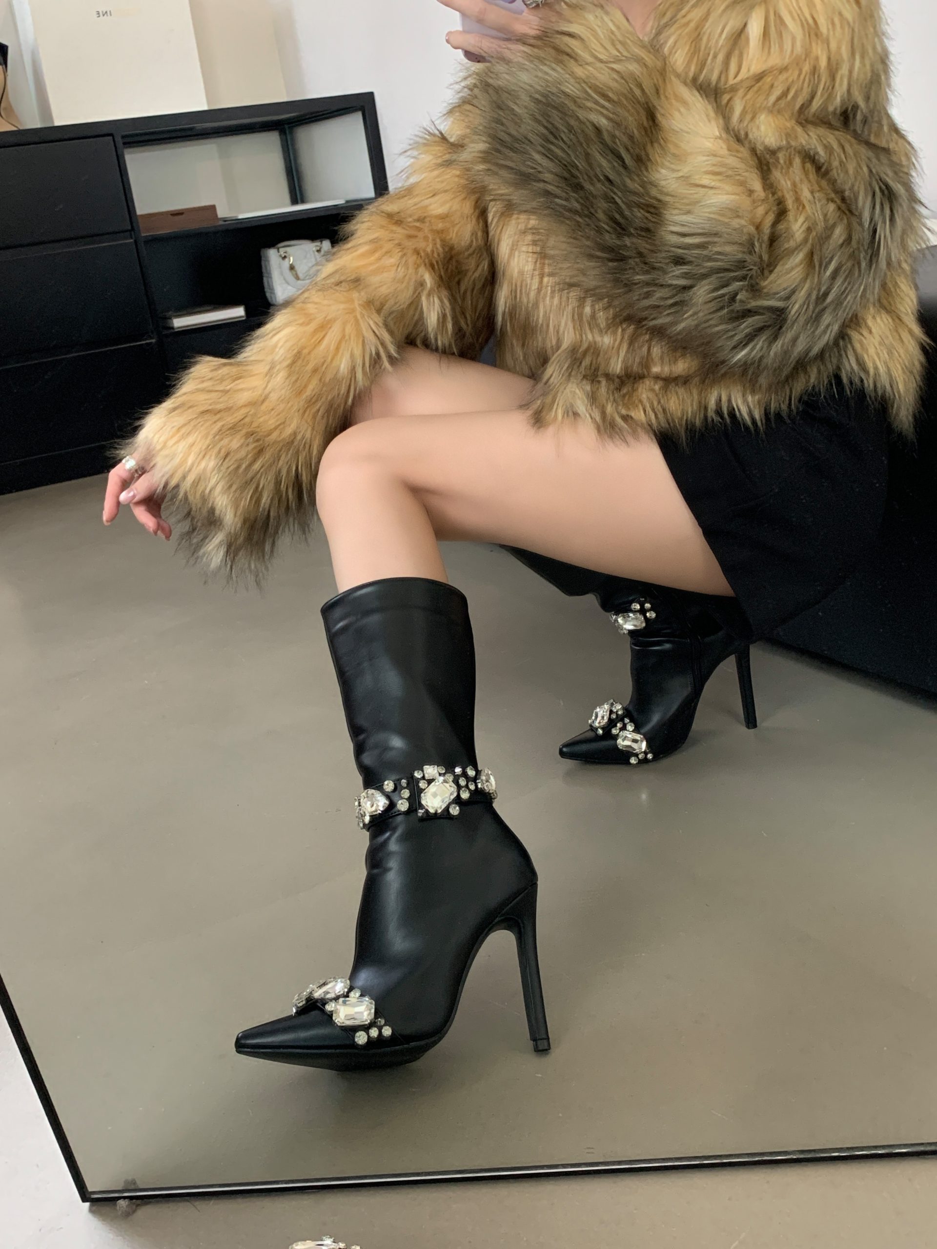 Heavy Rhinestone High Heel Pointed Toe Women's Boots 2024 New Stage High Heel Water Shoes Hot Girl Style 35-42 - Image 2