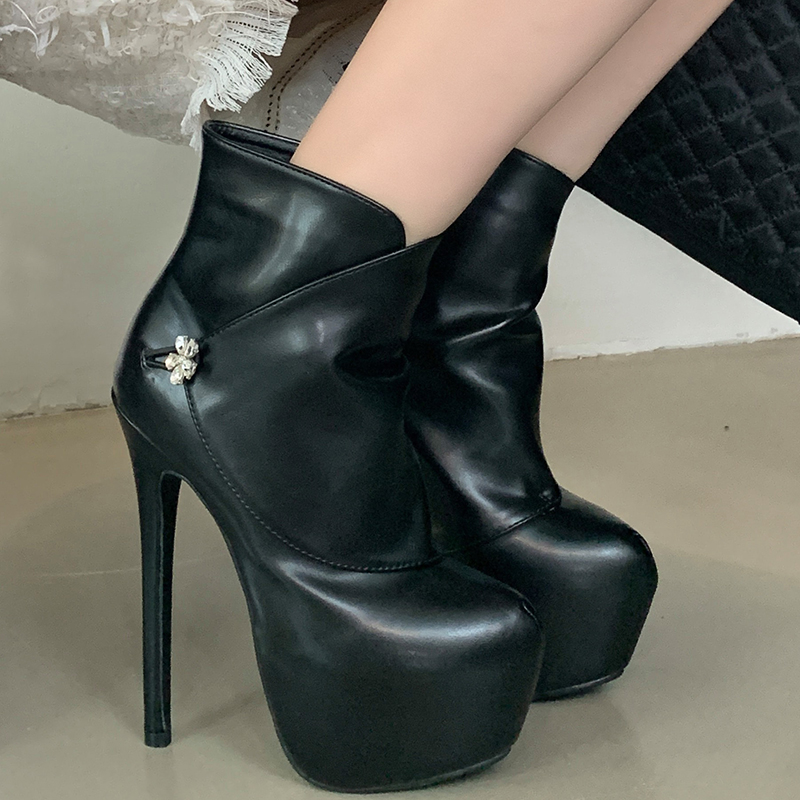 2024 Early Autumn New 16CM High Heel Waterproof Platform Rhinestone Decorated Women's Boots 35-42