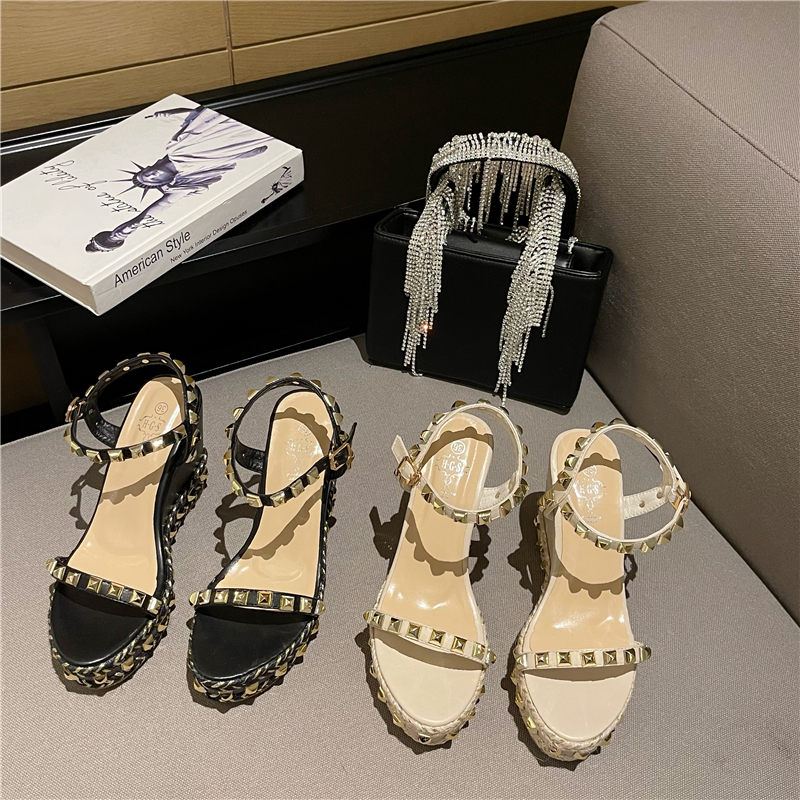 2026 New Rivet Single-Buckle Wedge Heel Sandals for Women 34-39 - Image 2