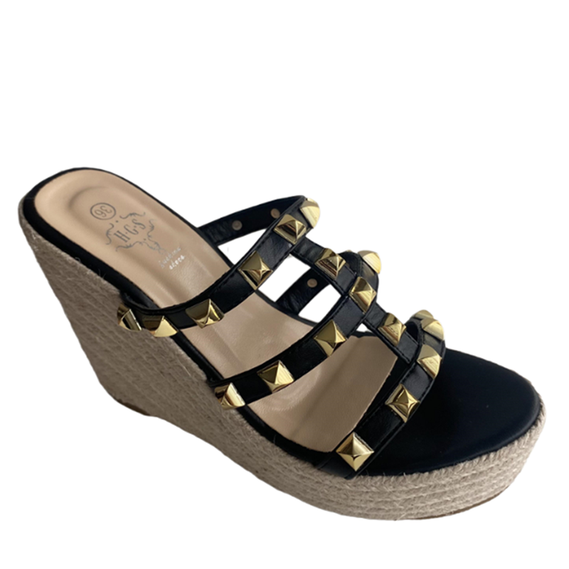 2026 Summer New Rivet High Heel Woven Wedge Open Toe Platform Sandals - Image 5
