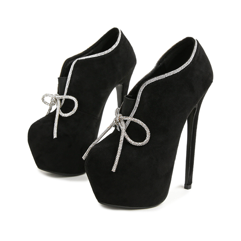Rhinestone Bow 2024 New 16CM Platform V-Shaped Women's Ankle Boots Stage Shoes Fashion Party High Heel - Image 5