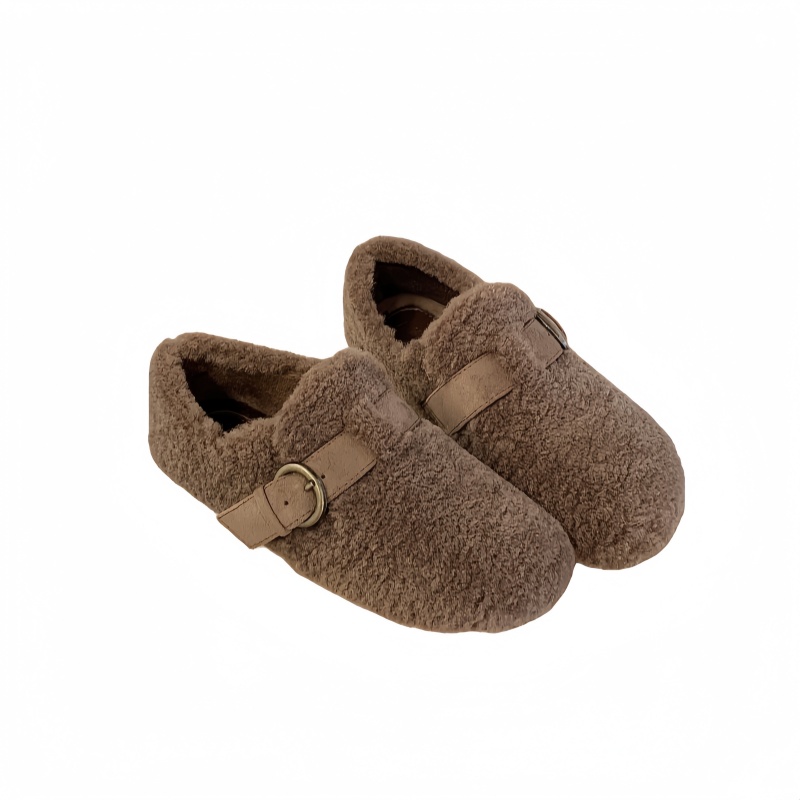Vintage Buckle Sheepskin Lined Cotton Shoes for Women - Warm Slip-On Flat Shoes - Image 5
