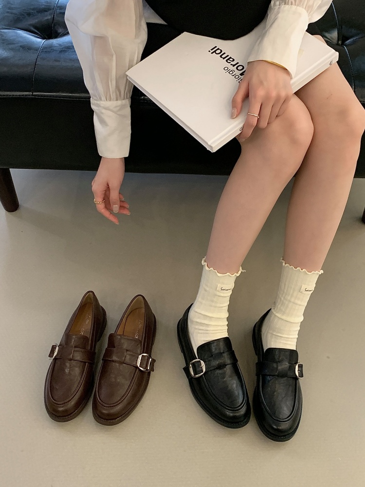 2026 New Fashion Retro Fringe Buckle Carved Korean Round Toe Flat Loafer Women's Casual Shoes - Style ead066