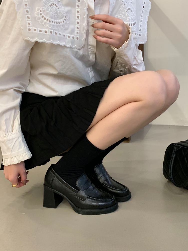 7cm Chunky Heel Loafer Shoes for Women - Slip-On Horse Leather Retro Low Top Shoes - Image 2