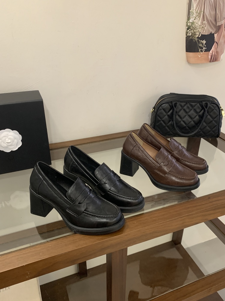 7cm Chunky Heel Loafer Shoes for Women - Slip-On Horse Leather Retro Low Top Shoes - Image 4