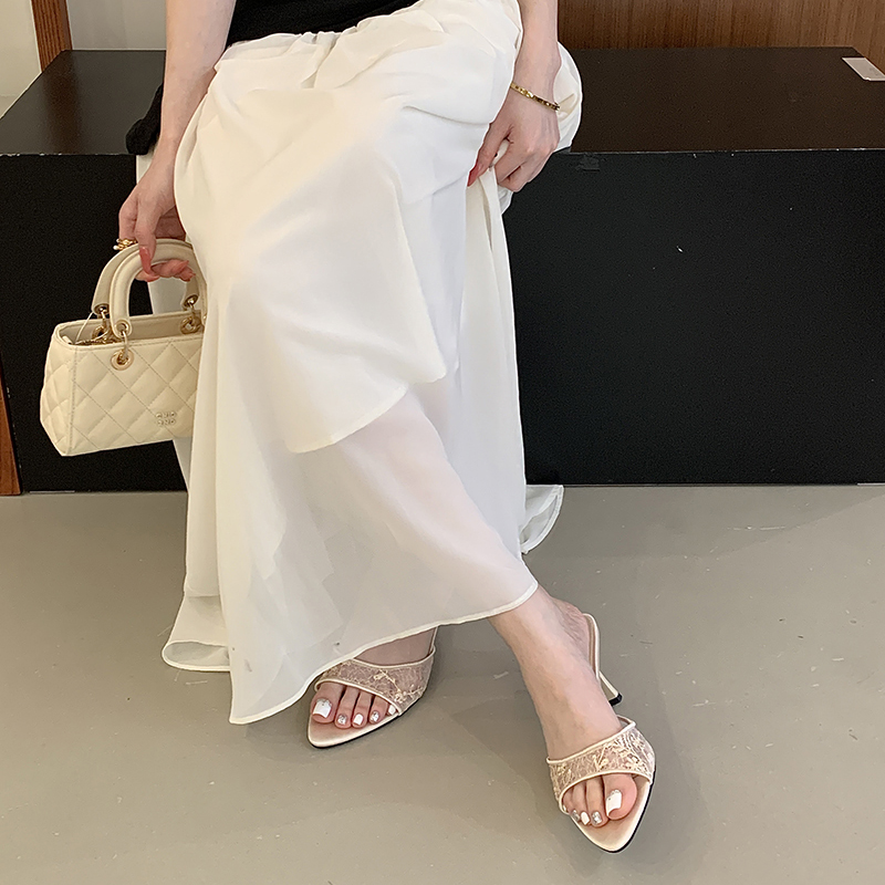 2026 Summer New Elegant Mesh Open Toe Sandals Fashion Simple High Heel Slippers French Style Thin Heel Women Shoes - Image 4