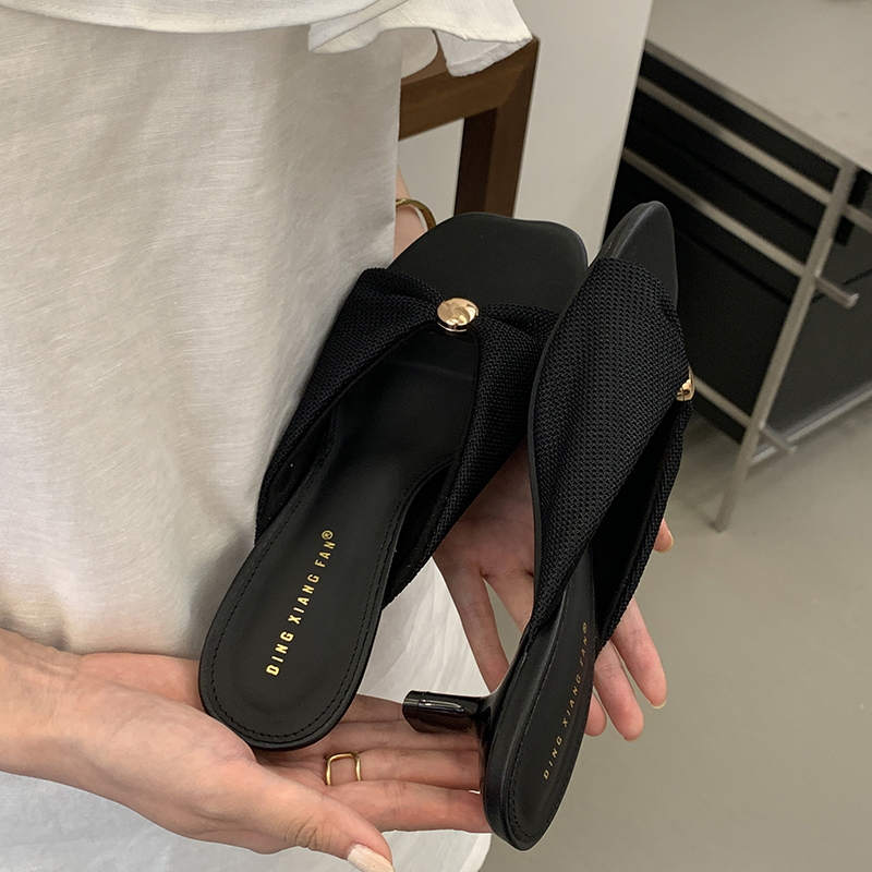 2026 Summer French Style Comfortable Cat Heel Open Toe Women's Sandals Soft Sole Solid Color Slippers - Image 4