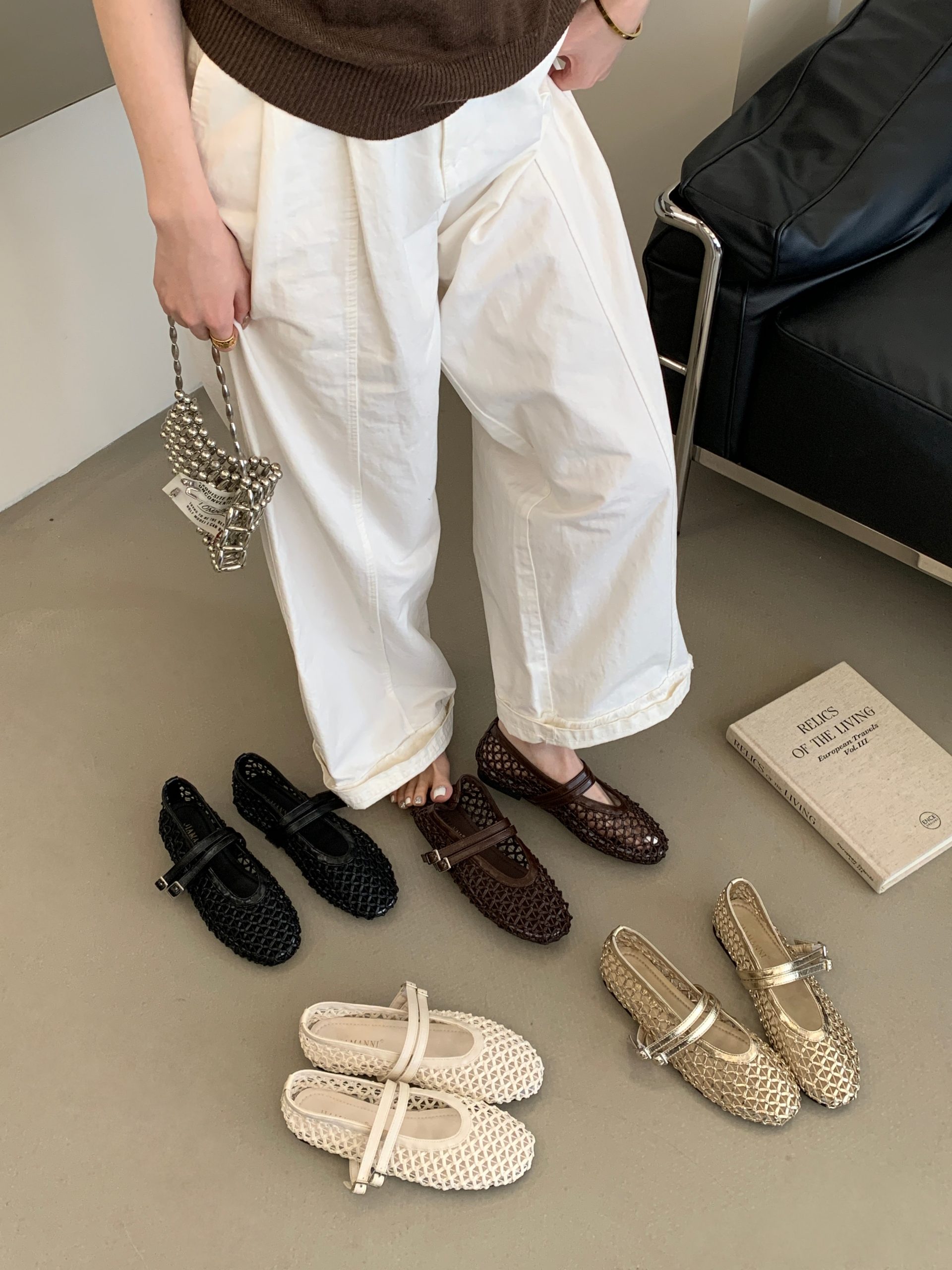 French Woven Hollow Mary Jane Flat Shoes for Women Summer Autumn Ballet Shoes